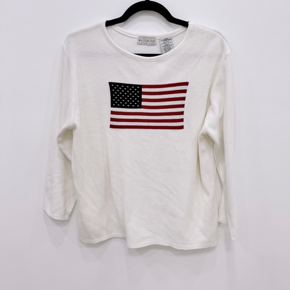 Vintage white Stag Flag Americana patriotic top three-quarter length sleeves - Picture 1 of 4